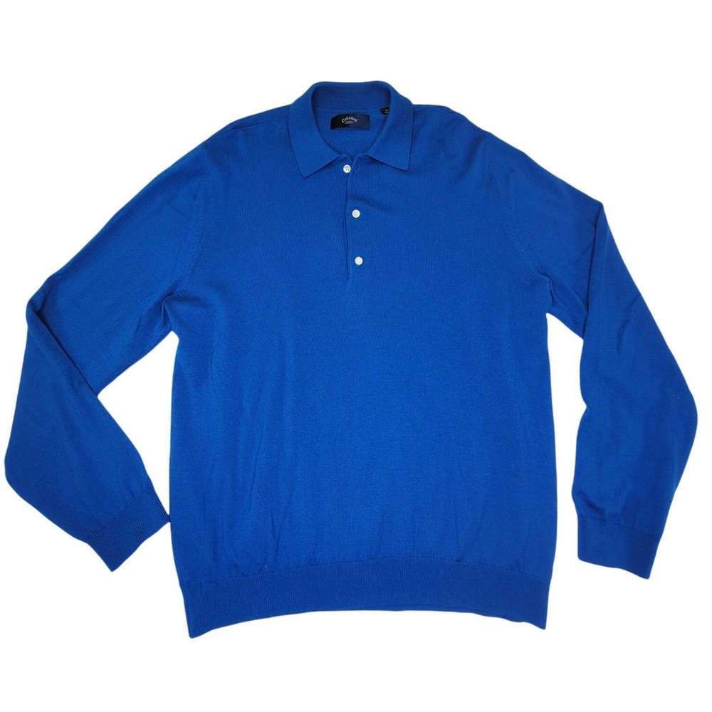 VINTAGE Callaway Collection 1/4 Button 100% Merino Wool Sweater Mens Sz XL Blue